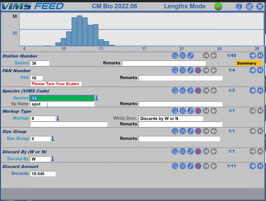 An example of the VIMS/FEED form interface providing realtime frequency plotting