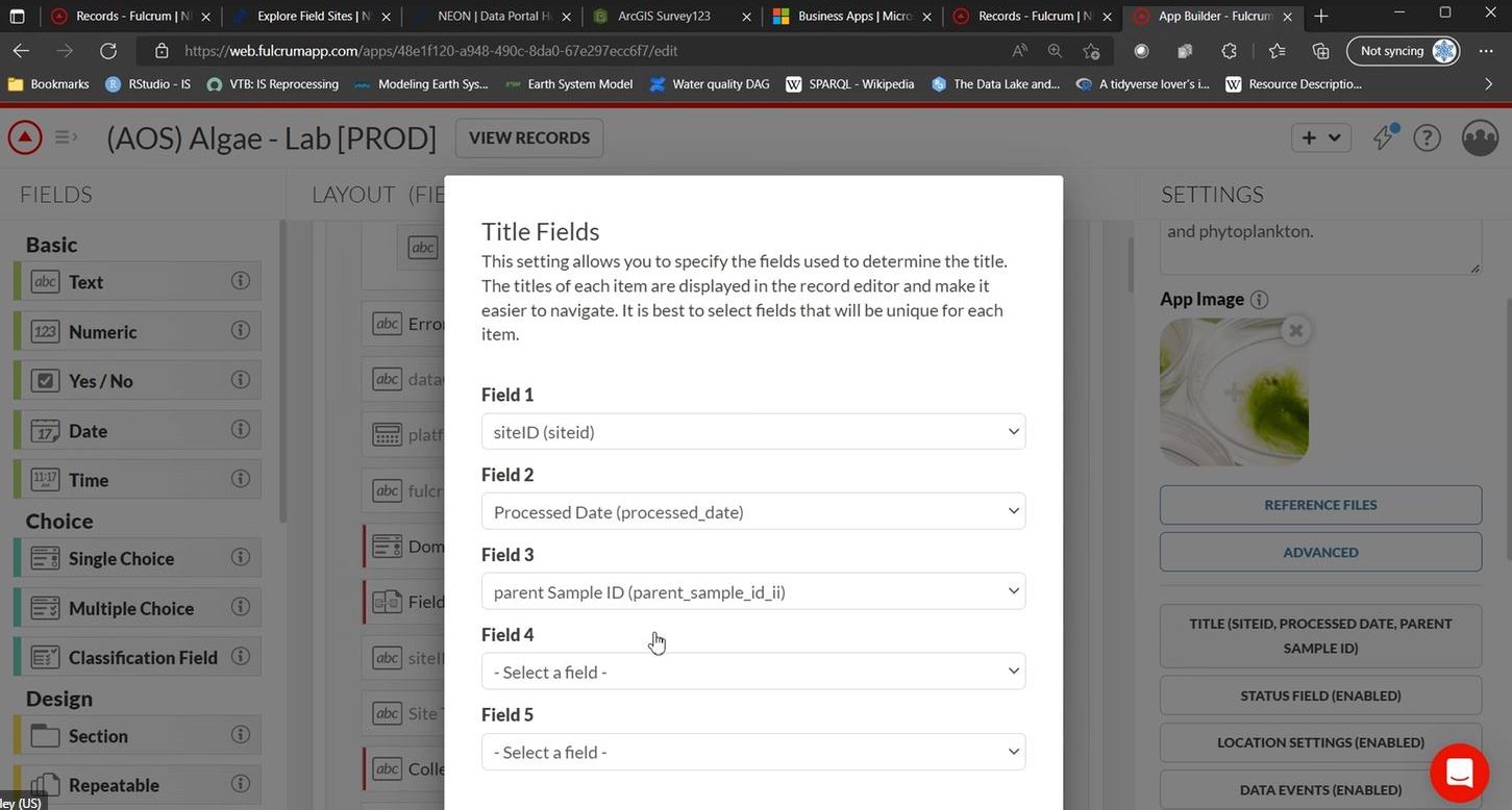 Screen capture of the web-based Fulcrum app devopement tool demonstrating the the clear menu used to speicify unique titles.