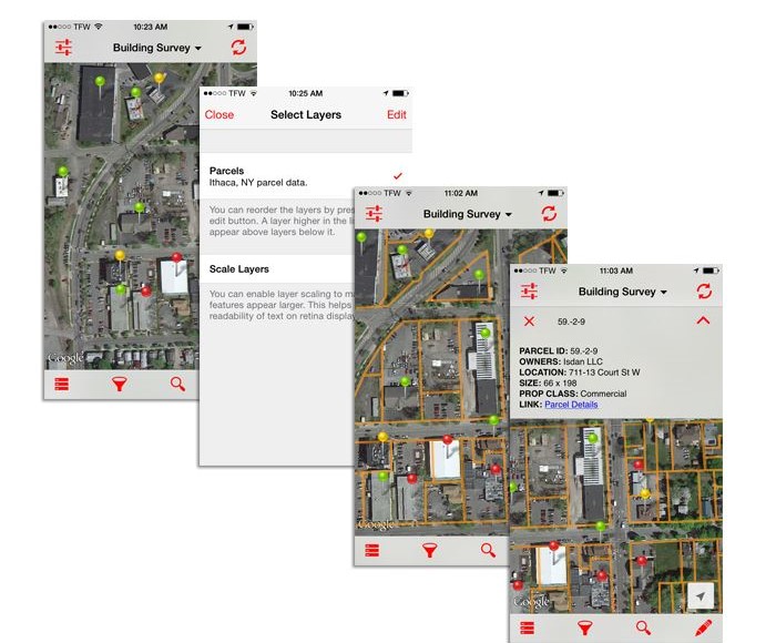 Screen capture of the Fulcrum mobile app demonstrating the mapping layers options.