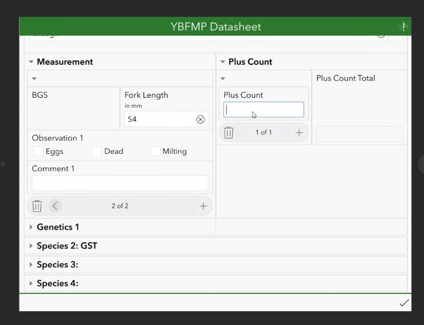 Screen capture of the Survey123 app for YBFMP as presented in Aug 2022.