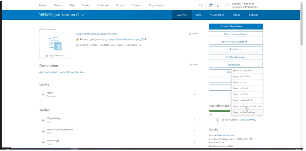 Screen capture of the Survey123 app for YBFMP as presented in Aug 2022.