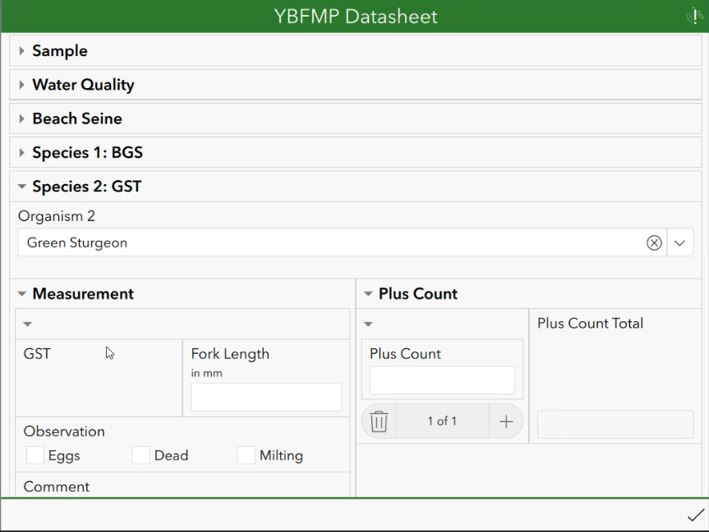 Screen capture of the Survey123 app for YBFMP as presented in Aug 2022.