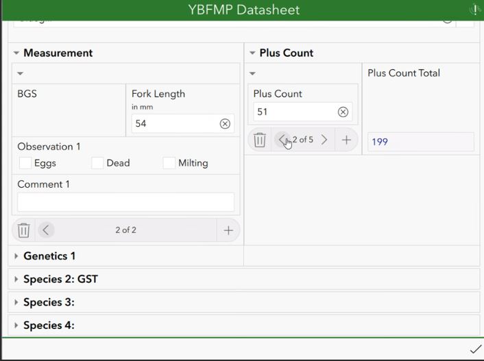 Screen capture of the Survey123 app for YBFMP as presented in Aug 2022.