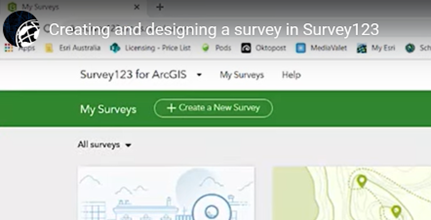 Screen capture of the ESRI web interface for Survey123 and the option to Create New Survey.